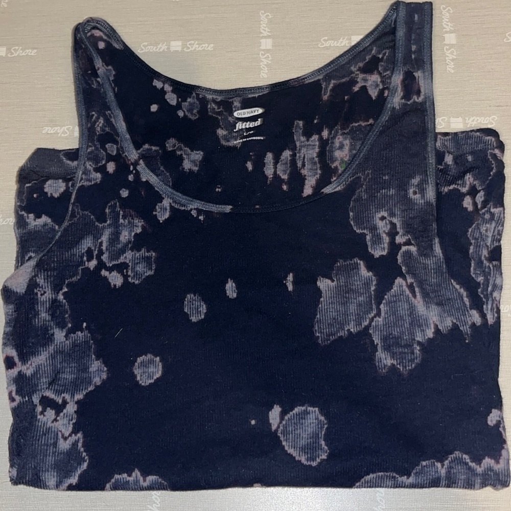 tie- dye bleached navy blue tank top